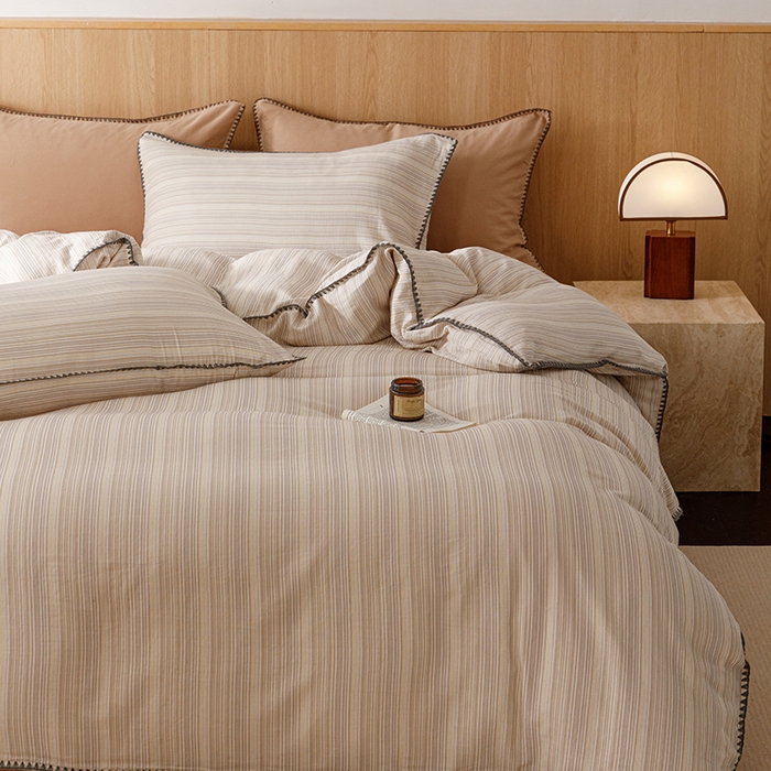 91家纺网 家纺一手货源 找家纺 简宜家居（朝初家纺） 2025新款简约三角针40支全棉双层纱四件套 初享