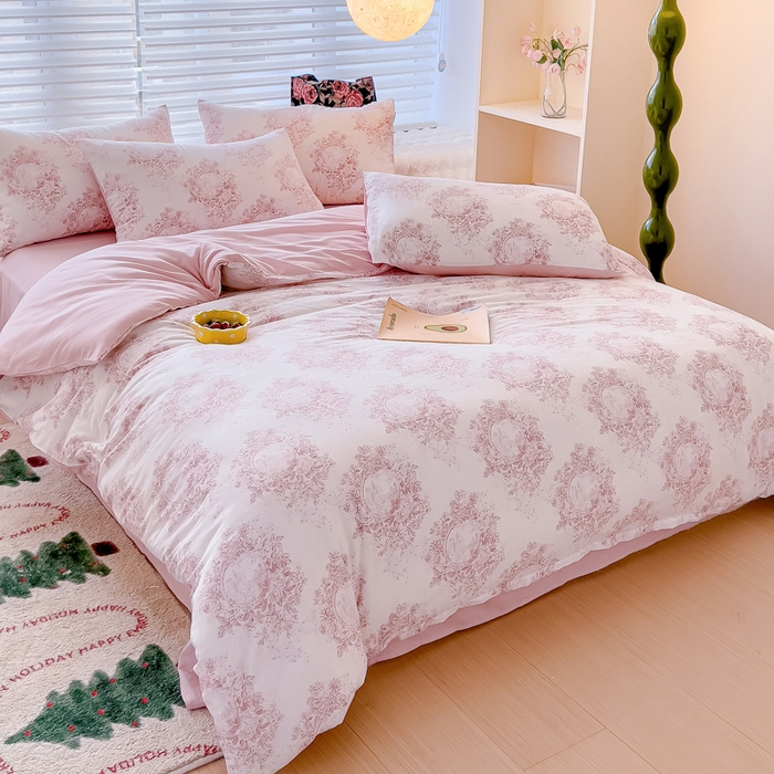 91家纺网 家纺一手货源 找家纺 金丝鸟家纺 2024秋冬新品全棉双层纱四件套 法式花花