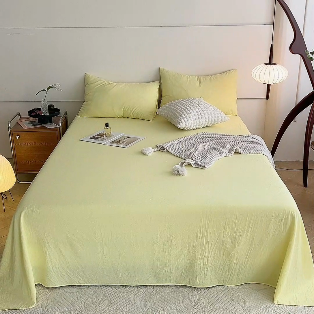 91家纺网 家纺一手货源 找家纺 多品家纺 2024新款超柔水洗棉单床单 奶黄