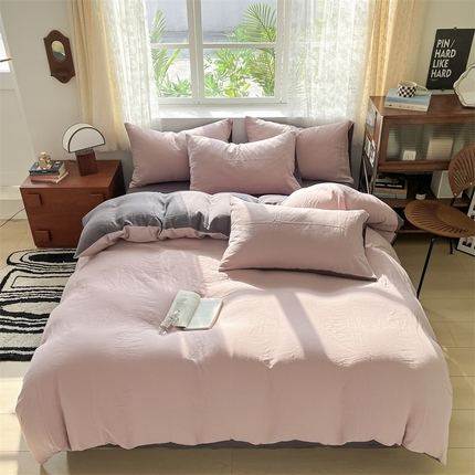 91家纺网 家纺一手货源 找家纺 （总）蓝巢家纺 2024新款A版全棉水洗棉双层纱皱皱纱四件套