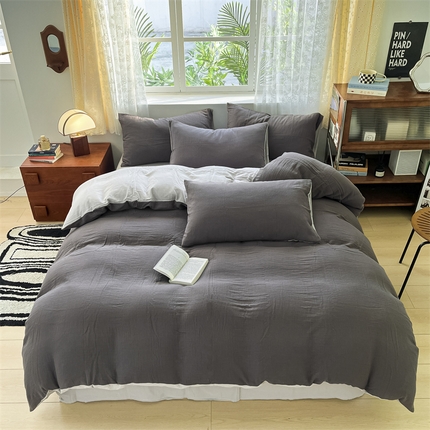 91家纺网 家纺一手货源 找家纺 （总）蓝巢家纺 2024新款A版全棉水洗棉双层纱皱皱纱四件套