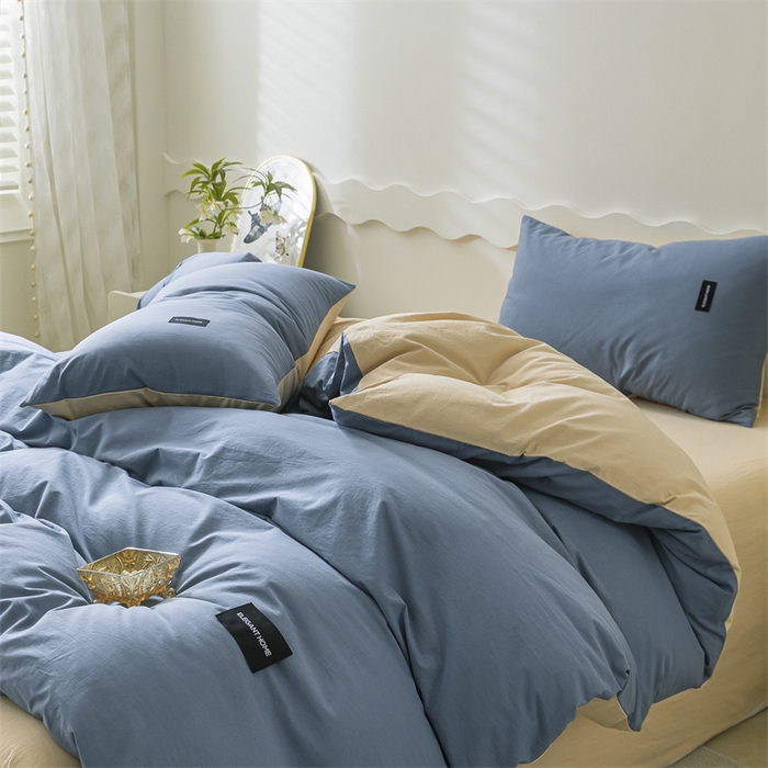 91家纺网 家纺一手货源 找家纺 （总）蓝巢家纺 2023新款全棉色织水洗棉双拼款四件套