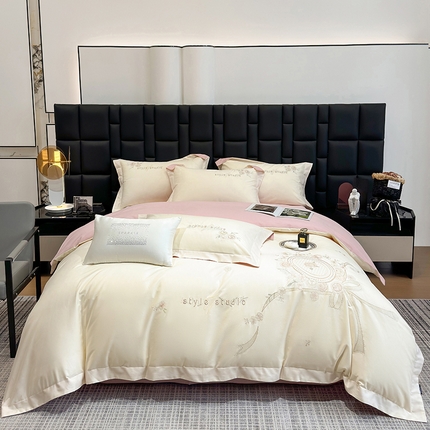 家居1号家纺 2024新款纯棉长绒棉四件套-蓝卡 蓝卡-奶昔粉