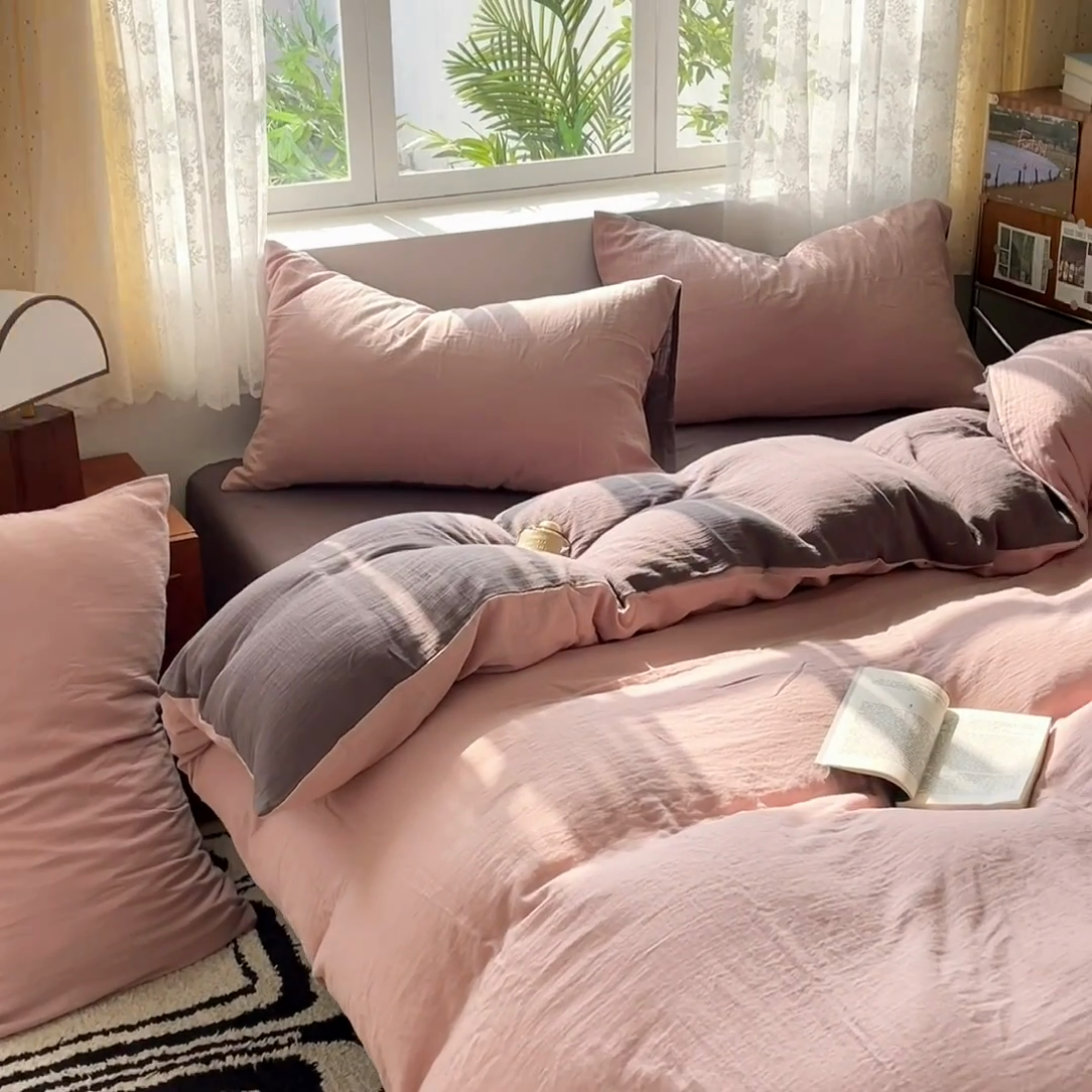 91家纺网 家纺一手货源 找家纺 （总）蓝巢家纺 2024新款A版全棉水洗棉双层纱皱皱纱四件套