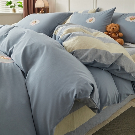 91家纺网 家纺一手货源 找家纺 （总）蓝巢家纺 2024新款全棉水洗棉泰迪熊系列四件套