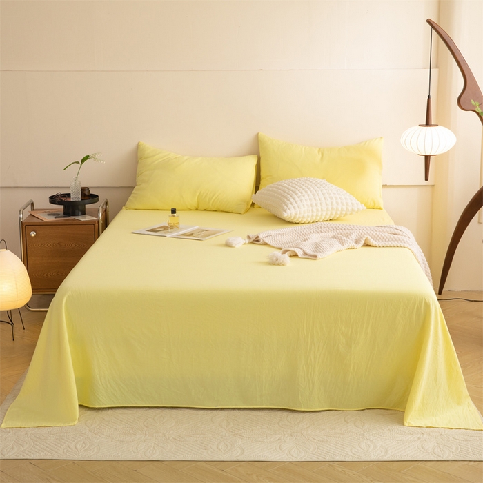 91家纺网 家纺一手货源 找家纺 多品家纺 2024新款超柔水洗棉单床单 奶黄