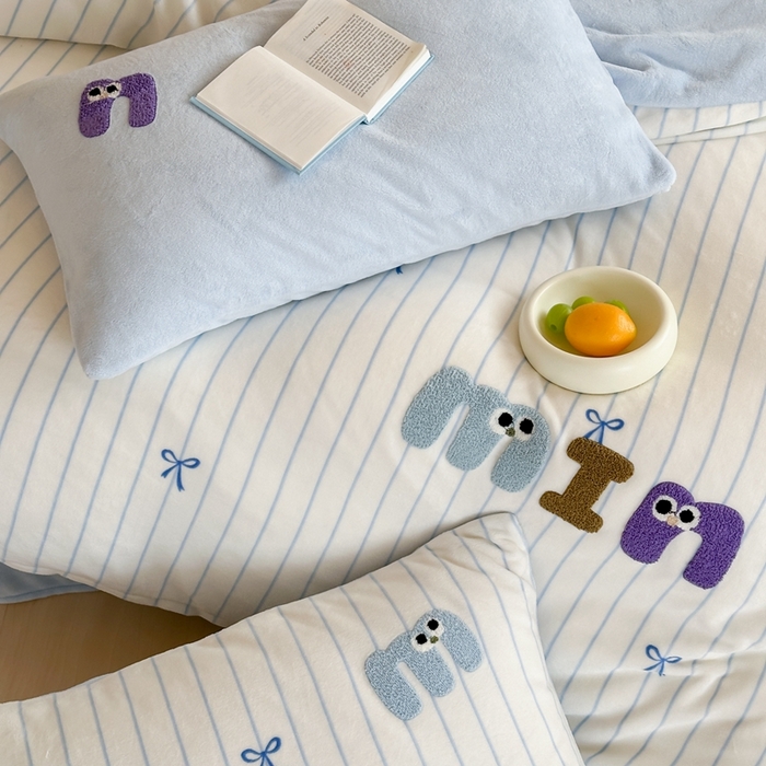 91家纺网 家纺一手货源 找家纺 时年家纺 2024新款牛奶绒毛巾绣系列四件套（充值会员优惠5元） 迷你结-蓝