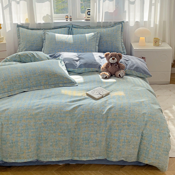 91家纺网 家纺一手货源 找家纺 暖芯优选 2025新款直播爆款加厚全棉磨毛四件套喷气印花纯棉（一字绣工艺款）学生三件套10月上新 米莱-兰