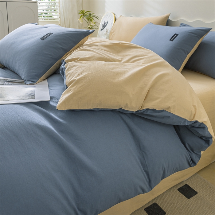 91家纺网 家纺一手货源 找家纺 （总）蓝巢家纺 2023新款全棉色织水洗棉双拼款四件套