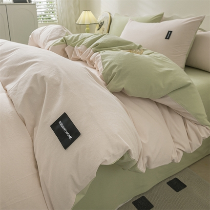 91家纺网 家纺一手货源 找家纺 （总）蓝巢家纺 2023新款全棉色织水洗棉双拼款四件套