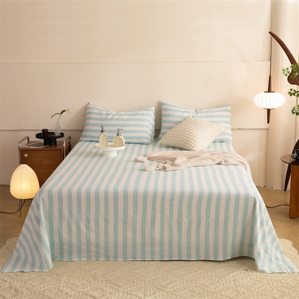 91家纺网 家纺一手货源 找家纺 多品家纺 2024新款超柔水洗棉单床单 糯米蓝条
