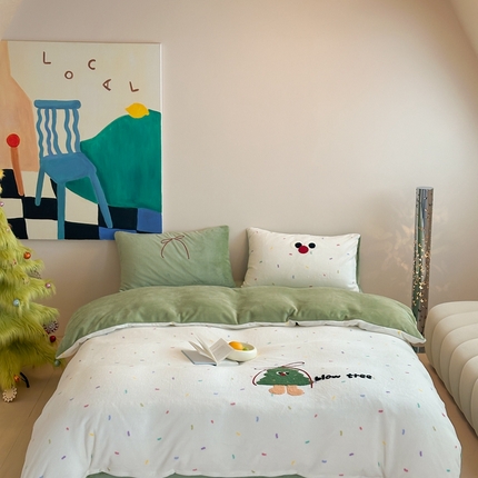 时年家纺 2024新款牛奶绒毛巾绣系列四件套（充值会员优惠5元） 圣诞树