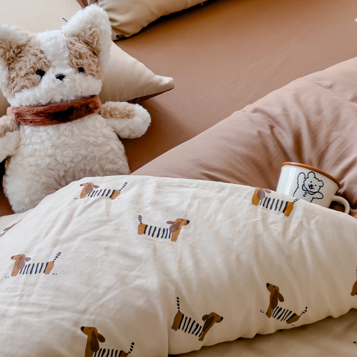 91家纺网 家纺一手货源 找家纺 金丝鸟家纺 2024秋冬新品全棉双层纱四件套 拉条狗