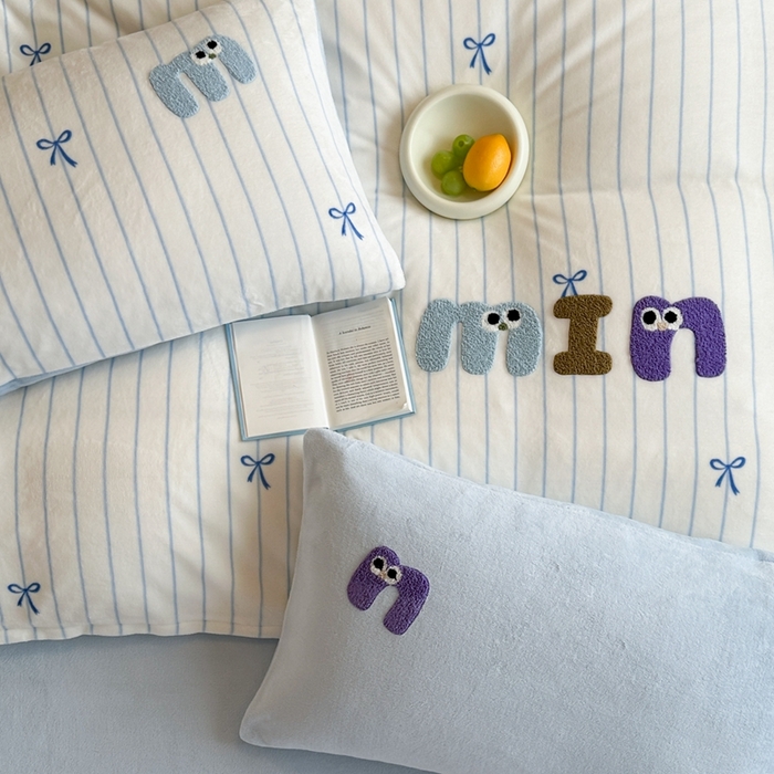 91家纺网 家纺一手货源 找家纺 时年家纺 2024新款牛奶绒毛巾绣系列四件套（充值会员优惠5元） 迷你结-蓝