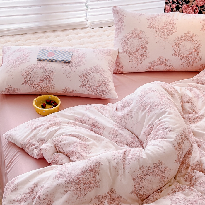 91家纺网 家纺一手货源 找家纺 金丝鸟家纺 2024秋冬新品全棉双层纱四件套 法式花花