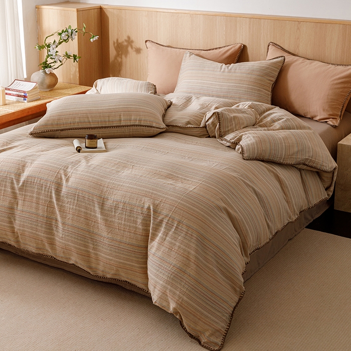 91家纺网 家纺一手货源 找家纺 简宜家居（朝初家纺） 2025新款简约三角针40支全棉双层纱四件套 辰序