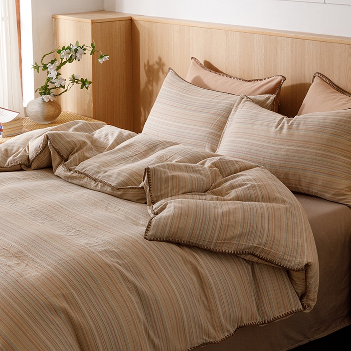 91家纺网 家纺一手货源 找家纺 简宜家居（朝初家纺） 2025新款简约三角针40支全棉双层纱四件套 辰序