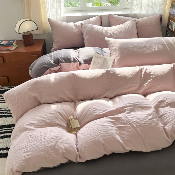 91家纺网 家纺一手货源 找家纺 （总）蓝巢家纺 2024新款A版全棉水洗棉双层纱皱皱纱四件套