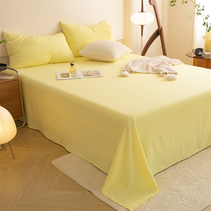 91家纺网 家纺一手货源 找家纺 多品家纺 2024新款超柔水洗棉单床单 奶黄