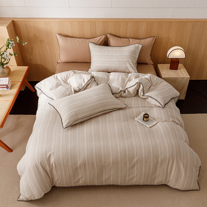 91家纺网 家纺一手货源 找家纺 简宜家居（朝初家纺） 2025新款简约三角针40支全棉双层纱四件套 初享