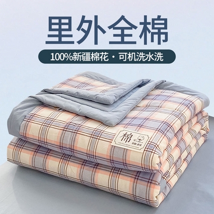 91家纺网 家纺一手货源 找家纺 （总）一条棉被 2024新款新疆棉花被棉花夏被无印款全棉水洗棉夏凉被空调被纯棉花薄被薄款春秋被单人可机洗-格子款