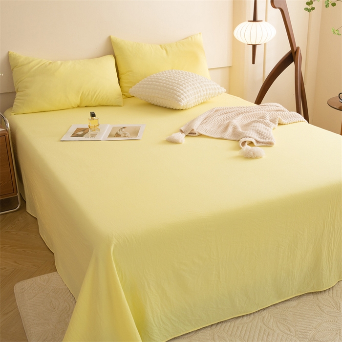 91家纺网 家纺一手货源 找家纺 多品家纺 2024新款超柔水洗棉单床单 奶黄