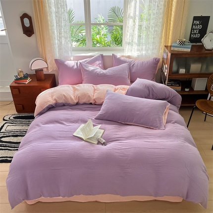 91家纺网 家纺一手货源 找家纺 （总）蓝巢家纺 2024新款A版全棉水洗棉双层纱皱皱纱四件套