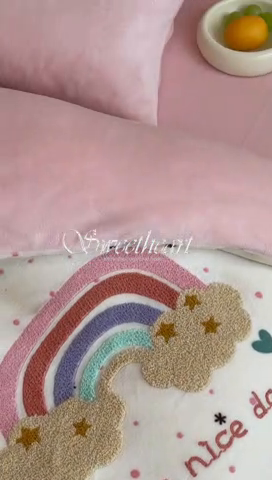 91家纺网 家纺一手货源 找家纺 时年家纺 2024新款牛奶绒毛巾绣系列四件套（充值会员优惠5元） 彩虹云朵