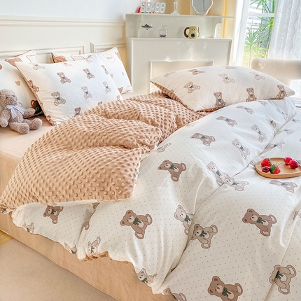 青螺 2024新款小清新系列高密13370纯棉宝绒豆豆被套单品直播 超梦熊仔