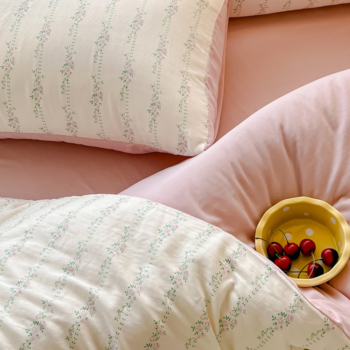 91家纺网 家纺一手货源 找家纺 金丝鸟家纺 2024秋冬新品全棉双层纱四件套 春花粉