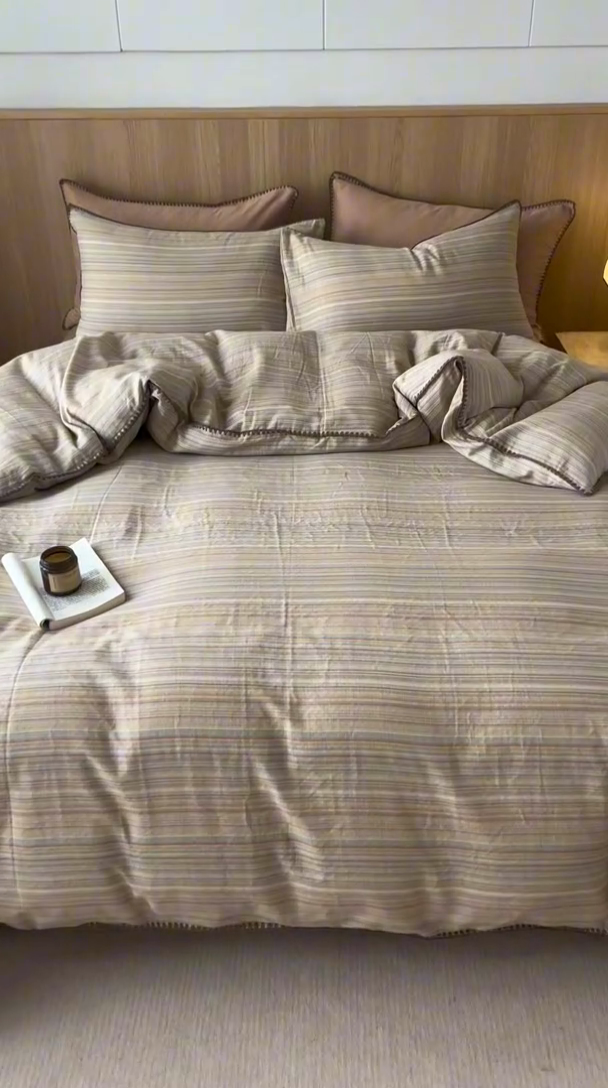 91家纺网 家纺一手货源 找家纺 简宜家居（朝初家纺） 2025新款简约三角针40支全棉双层纱四件套 辰序