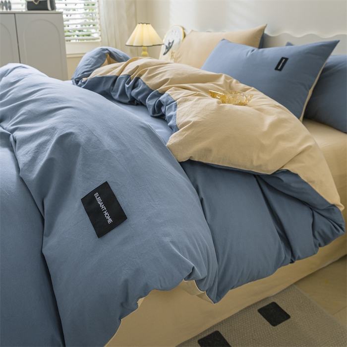 91家纺网 家纺一手货源 找家纺 （总）蓝巢家纺 2023新款全棉色织水洗棉双拼款四件套