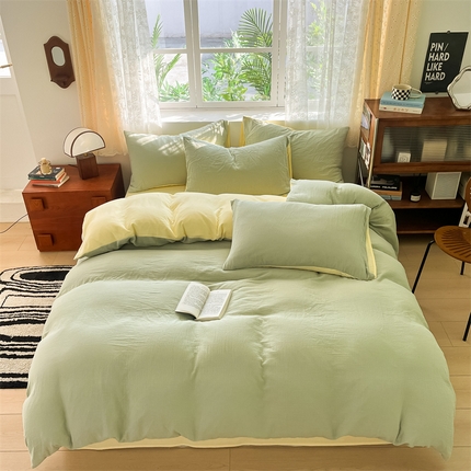 91家纺网 家纺一手货源 找家纺 （总）蓝巢家纺 2024新款A版全棉水洗棉双层纱皱皱纱四件套