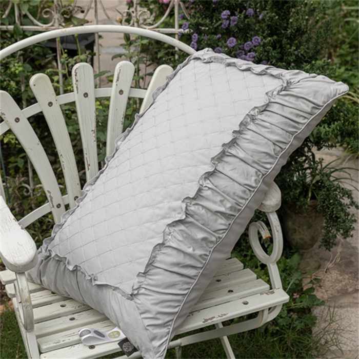 91家纺网 家纺一手货源 找家纺 芯奇想 2024新款法式花边绗绣枕枕头枕芯 灰色低枕48*74cm