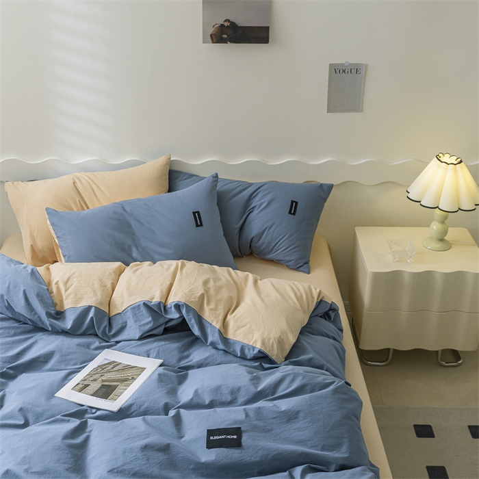 91家纺网 家纺一手货源 找家纺 （总）蓝巢家纺 2023新款全棉色织水洗棉双拼款四件套