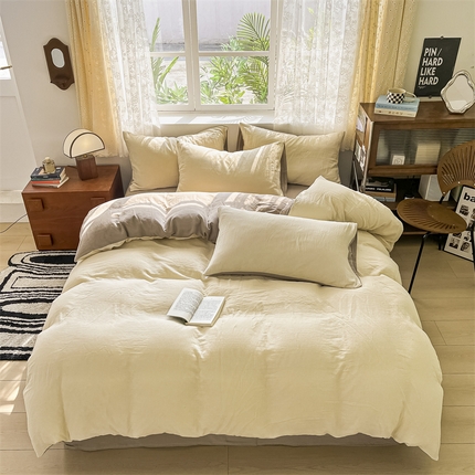 91家纺网 家纺一手货源 找家纺 （总）蓝巢家纺 2024新款A版全棉水洗棉双层纱皱皱纱四件套