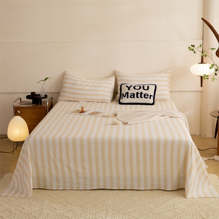 多品家纺 2024新款超柔水洗棉单床单 日系黄条