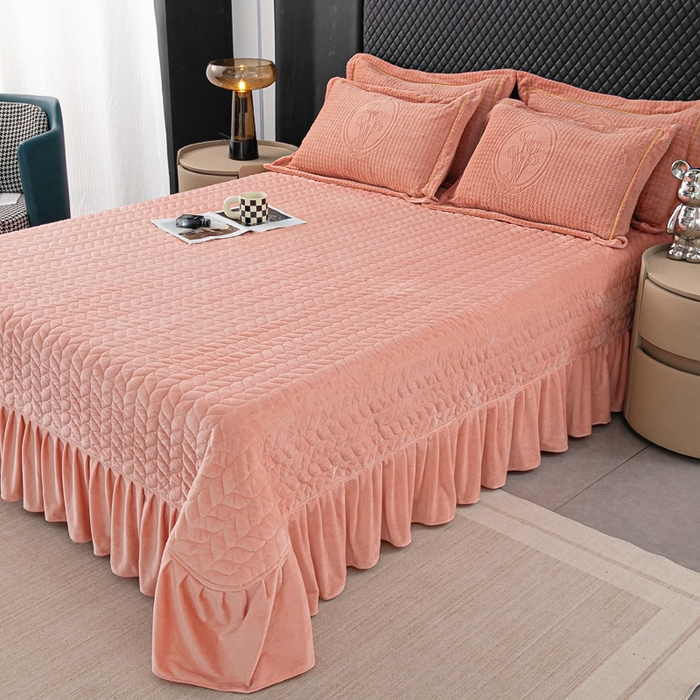 91家纺网 家纺一手货源 找家纺 畅畅家纺 2024新款11斤加厚冬季轻奢款230克全消光立体雕花牛奶绒夹棉床盖四件套 轻奢花语-橘色