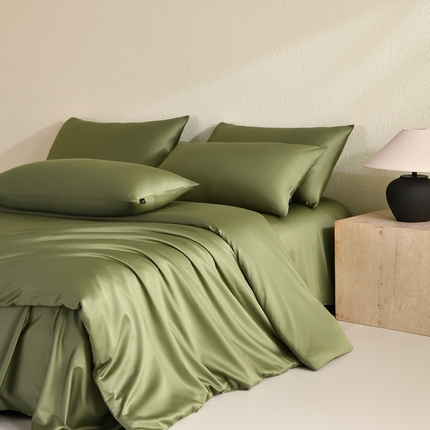 91家纺网 家纺一手货源 找家纺 （总）禧禾 2024新款 A类100支高经密长绒棉天雪超柔缎纯色四件套-太妃