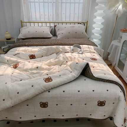 91家纺网 家纺一手货源 找家纺 暖居 2024新款牛奶绒豆豆被床盖四件套 爱心小熊