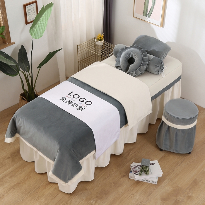 91家纺网 家纺一手货源 找家纺 琪宝阁 2024新款立体绒小时代美 容床罩套件 2号：浅灰+米色