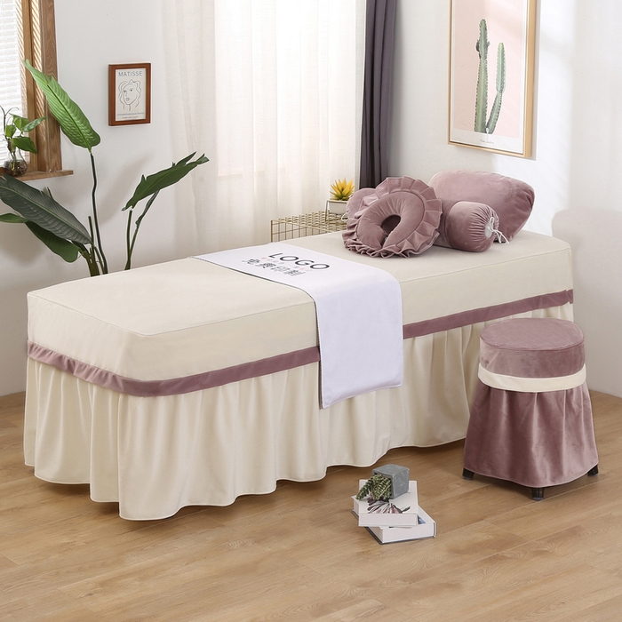 91家纺网 家纺一手货源 找家纺 琪宝阁 2024新款立体绒小时代美 容床罩套件 16号：豆沙+米色