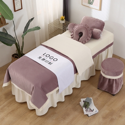 琪宝阁 2024新款立体绒小时代美 容床罩套件 16号：豆沙+米色