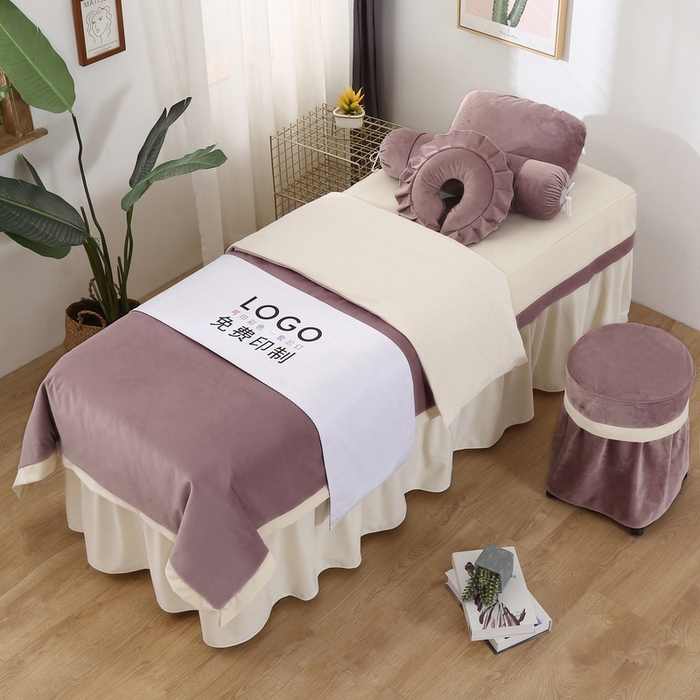 91家纺网 家纺一手货源 找家纺 琪宝阁 2024新款立体绒小时代美 容床罩套件 16号：豆沙+米色