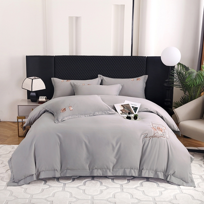 91家纺网 家纺一手货源 找家纺 金纱玉纺家纺 2024新款百分之百全棉新款轻奢刺绣四件套 叶香风暖-棕灰