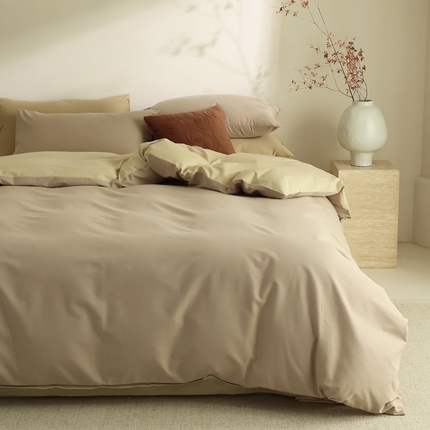 91家纺网 家纺一手货源 找家纺 （总）【100支全棉磨毛四件套】日式无印磨毛100支全棉四件套良品纯色轻磨毛床品套件长绒棉双拼