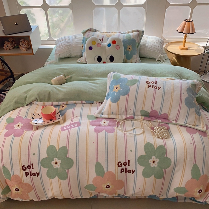 91家纺网 家纺一手货源 找家纺 莱豫家纺 2024新款牛奶绒印花四件套 花动心弦