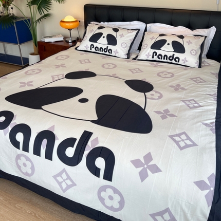 棉生活家纺 2024新款婴儿绒宝宝绒大版轻奢风系列四件套 熊猫咻咻