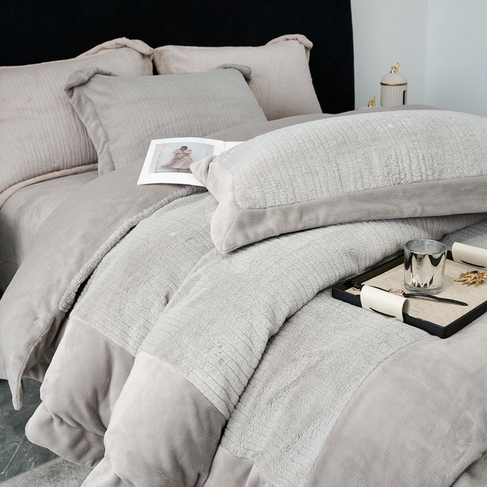 91家纺网 家纺一手货源 找家纺 榻尚家居 2024秋冬新品 加厚保暖牛奶婴肤绒 云貂绒四件套 水貂绒-灰色