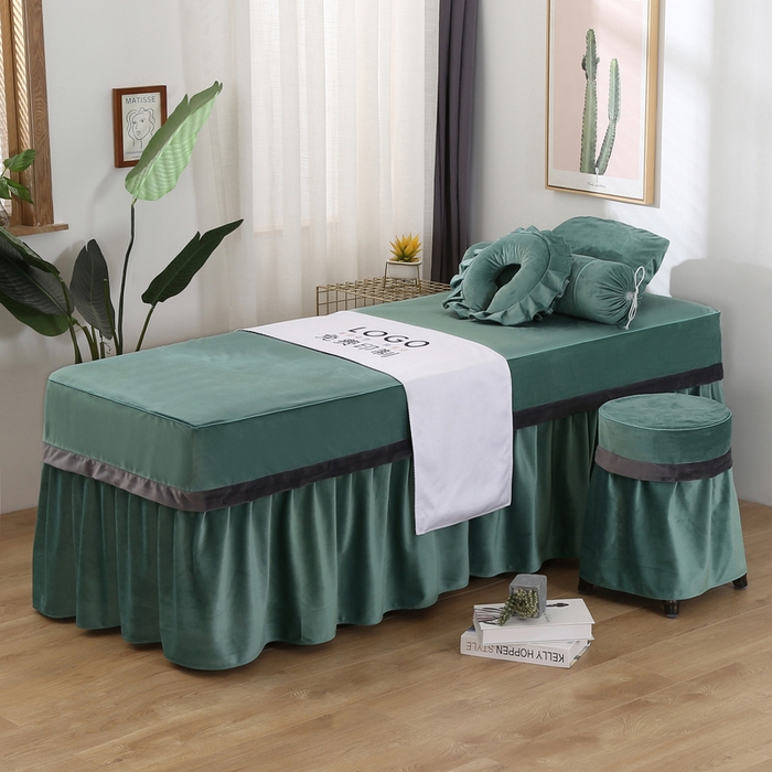 91家纺网 家纺一手货源 找家纺 琪宝阁 2024新款立体绒小时代美 容床罩套件 7号：绿色+深灰